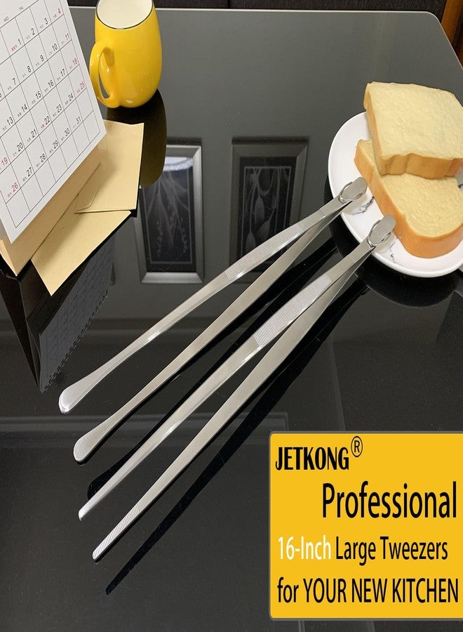 JETKONG 2 Pcs 16-Inch Kitchen Tweezers Extra Long Tweezer Tongs, Heavy Duty Stainless Steel Cooking Tweezers (Silver) - Image 4